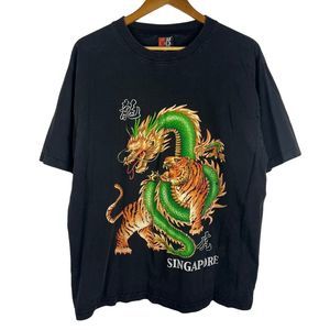 Vintage 90s Hot Ice Dragon Tiger Singapore T Shirt Men’s XL Double Sided Black